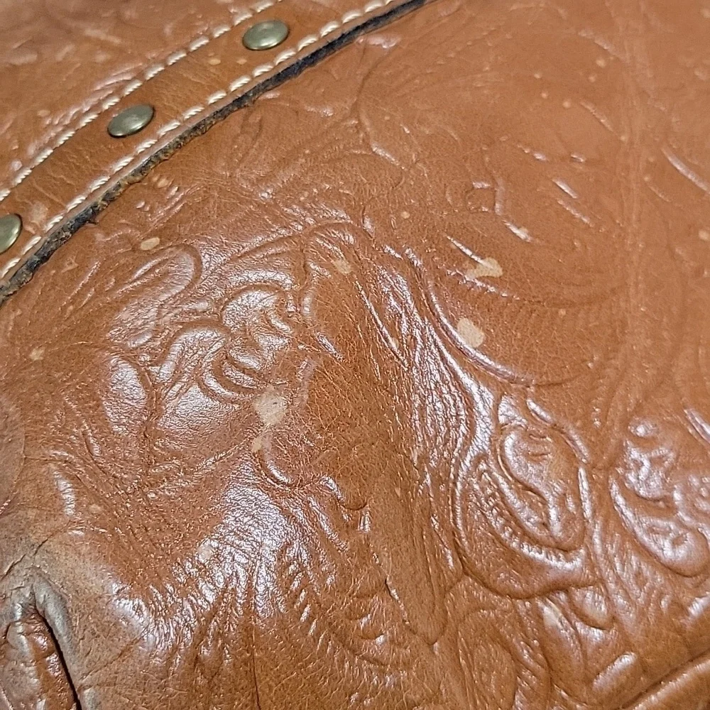 Patricia Nash Talloria Tooled Brown Leather Tote Shoulder Bag Handbag Purse